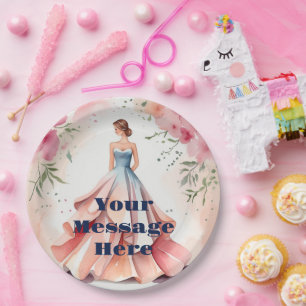 Watercolor Quinceanera Celebration Paper Plate