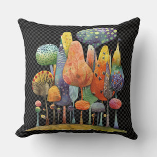 Watercolor Quirky Whimsical Mushroom Forest Throw Pillow