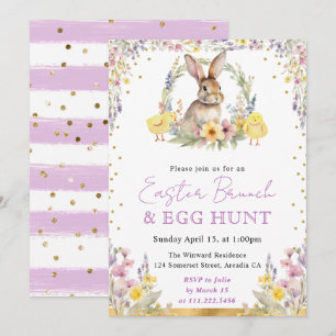 Watercolor Rabbit and Spring Flowers Easter Invitation