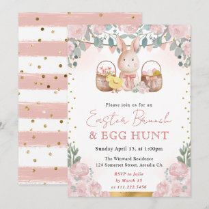 Watercolor Rabbit and Spring Flowers Easter Invitation