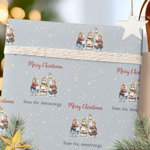 Watercolor Rabbit Carolers Cottagecore Wrapping Paper