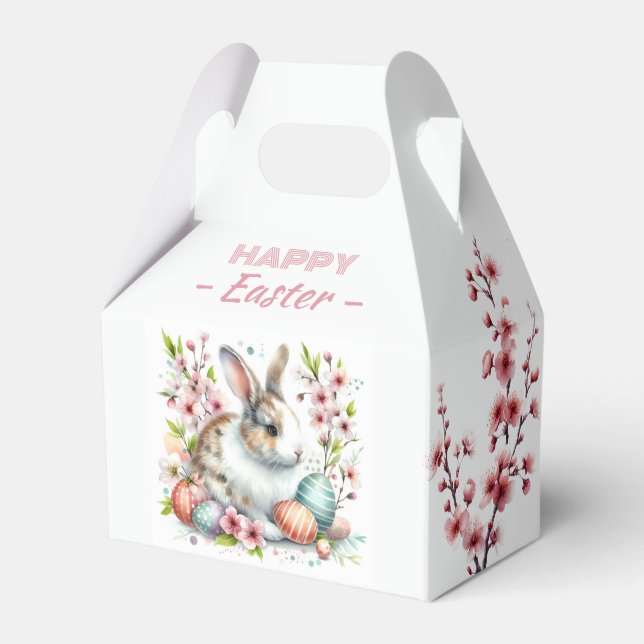 Watercolor Rabbit Easter Eggs & Flowers -   Favor Box (Front Side)