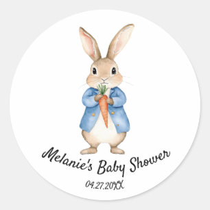 Watercolor Rabbit Garden Party Baby Shower Classic Round Sticker