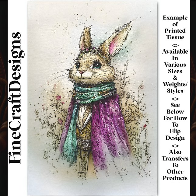 Watercolor Rabbit, Green Scarf, BZ2 Decoupage Tissue Paper (Creator Uploaded)