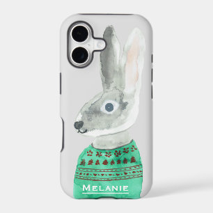 Watercolor Rabbit in Sweater Grey Personalised