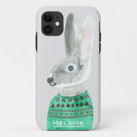Watercolor Rabbit in Sweater Grey Personalised