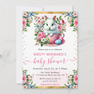 Watercolor Rabbit Spring Flowers Baby Shower Invitation