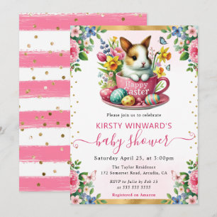 Watercolor Rabbit Spring Flowers Baby Shower Invitation