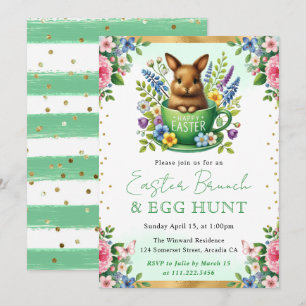 Watercolor Rabbit Spring Flowers Easter Brunch Invitation