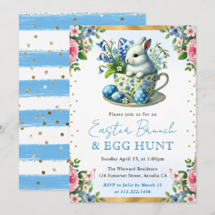 Watercolor Rabbit Spring Flowers Easter Brunch Invitation