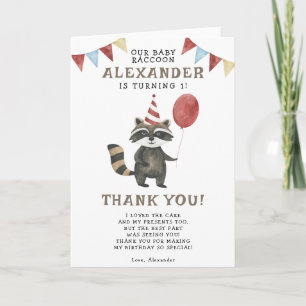 Watercolor Raccoon 1st Birthday Thank You Card