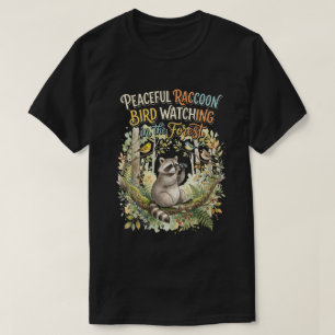 Watercolor Raccoon Birdwatcher Nature Design T-Shirt
