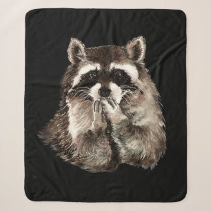 Watercolor Raccoon Blowing Kisses Fun Animal Art Sherpa Blanket