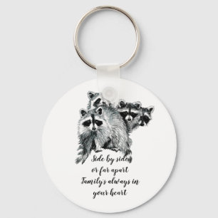 Watercolor Raccoon Family Quote Keychain