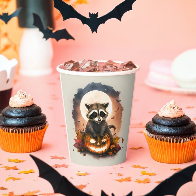 Watercolor Raccoon Halloween Paper Cups (Creator Uploaded)