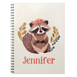 Watercolor Raccoon with Floral Crown Notebook