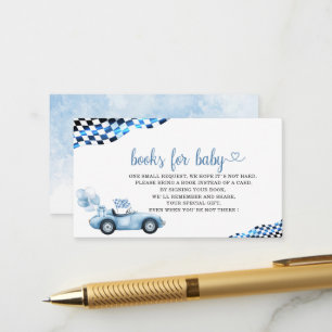  Watercolor race car  baby shower books for baby Enclosure Card