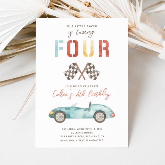 Watercolor Race Car Invitation Anniversaire (Créateur téléchargé)