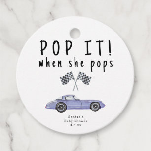 Watercolor race car - pop it! when she pops favour tags
