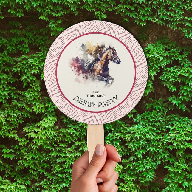 Watercolor Racehorse Derby Red Hand Fan (Creator Uploaded)