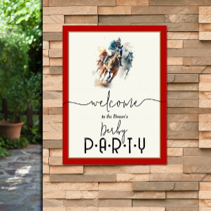 Watercolor Racehorse Jockey Derby Welcome Poster
