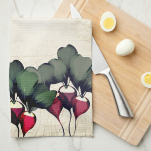 Watercolor radish vegetable personalized monogram  kitchen towel