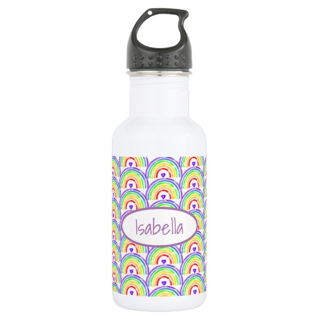 Watercolor Rainbow and Hearts Personalized  532 Ml Water Bottle (Front)