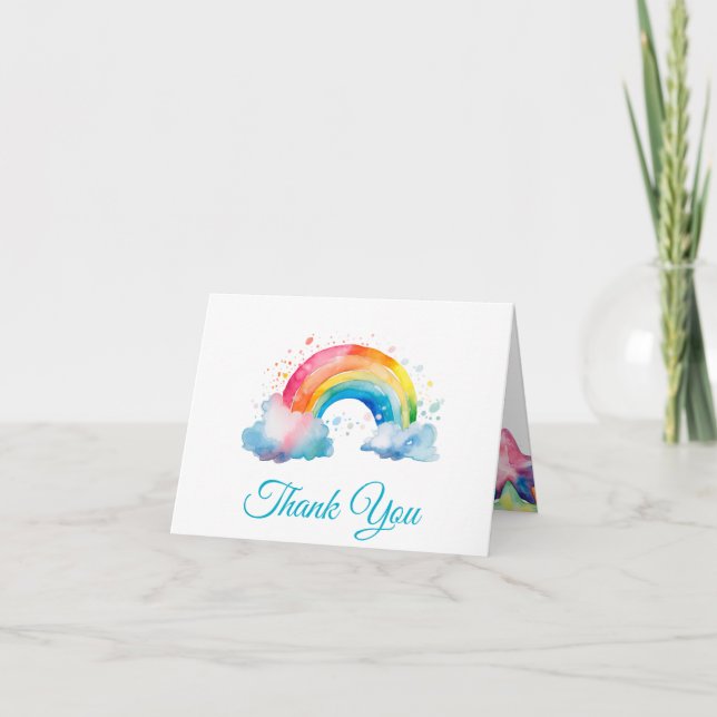 Watercolor Rainbow and Stars Folded Thank You Card (Front)