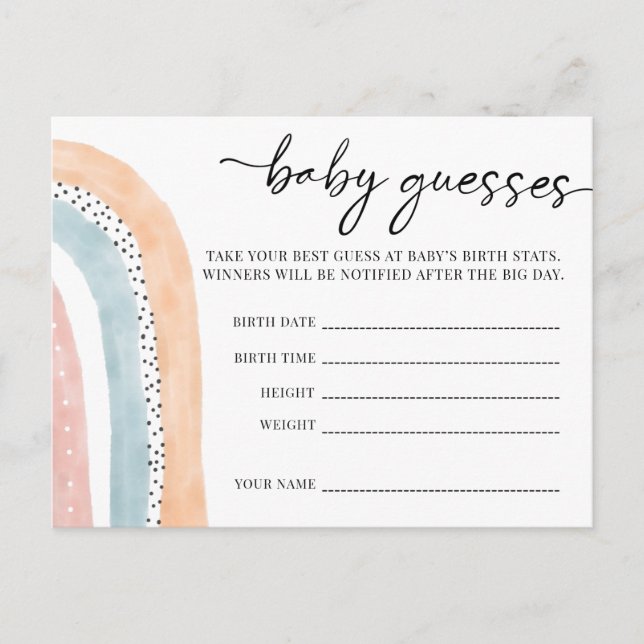Watercolor Rainbow Baby Shower Baby Guesses Postcard (Front)
