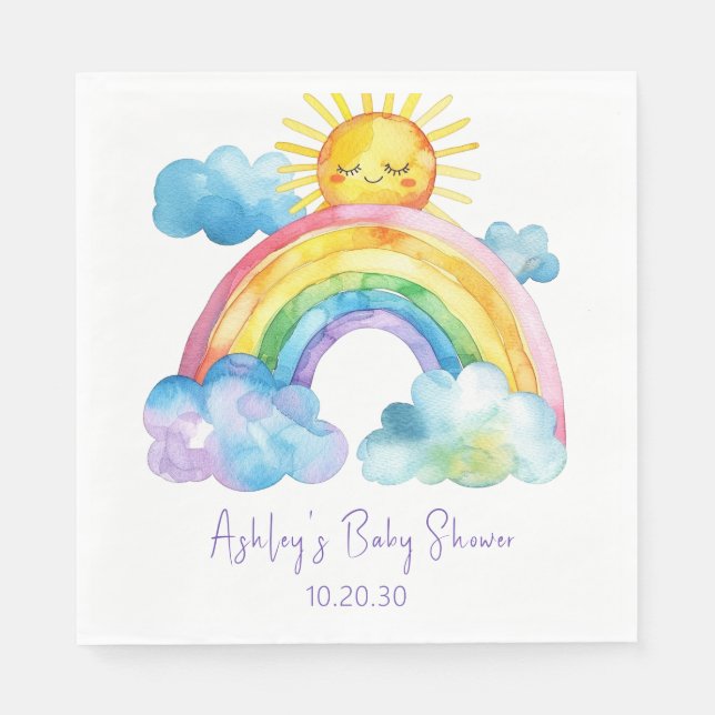 Watercolor Rainbow Baby Shower Napkin (Front)