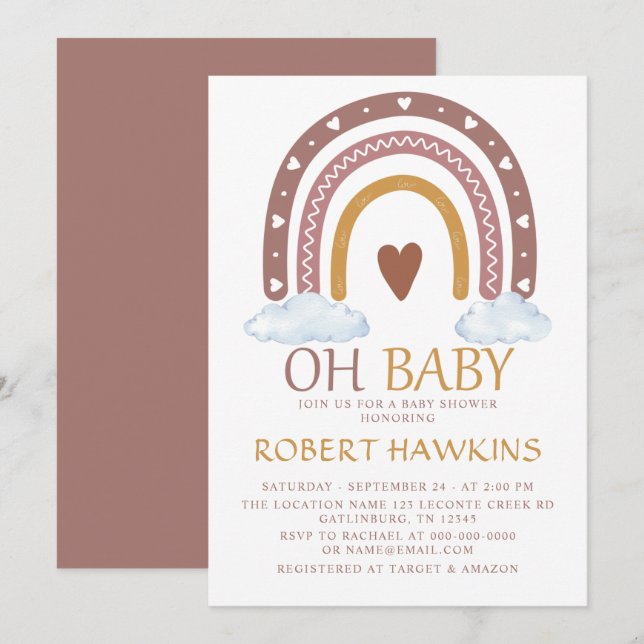 Watercolor Rainbow Baby Shower Shower Invitation (Front/Back)
