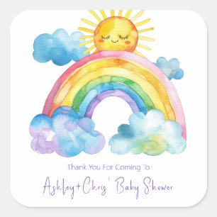 Watercolor Rainbow Baby Shower Square Sticker