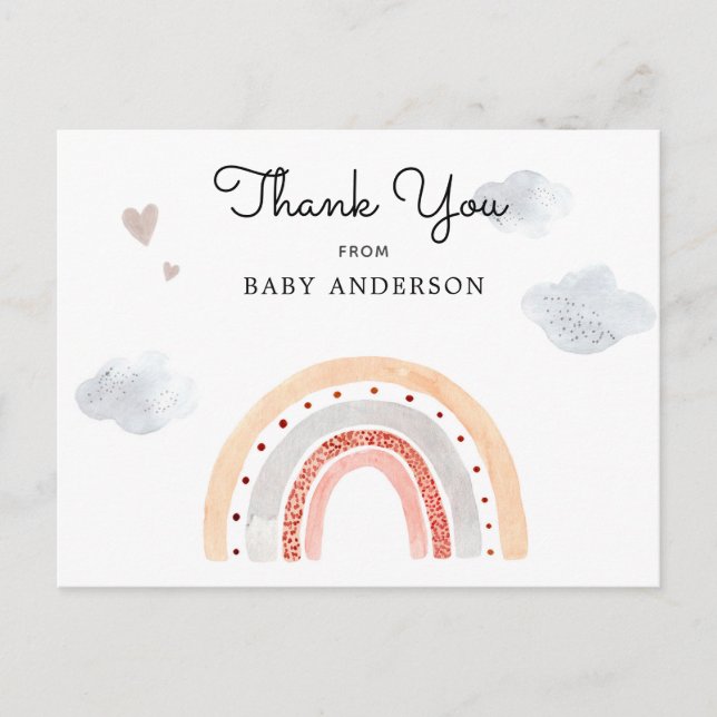 Watercolor Rainbow Baby Shower Thank You Postcard (Front)
