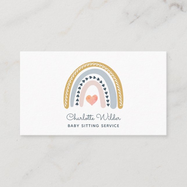 Watercolor Rainbow Baby Sitter Business Card (Front)