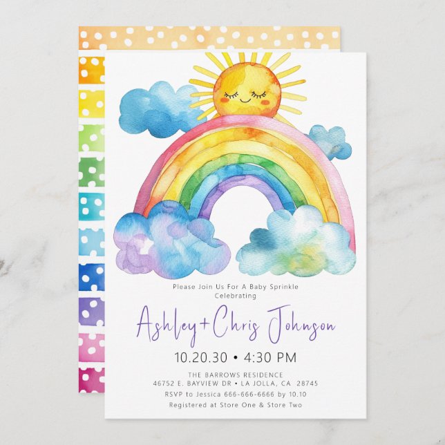 Watercolor Rainbow Baby Sprinkle Invitation (Front/Back)