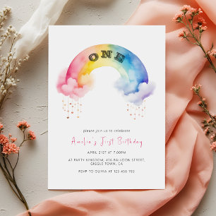 Watercolor Rainbow Baby's First Birthday Party Invitation