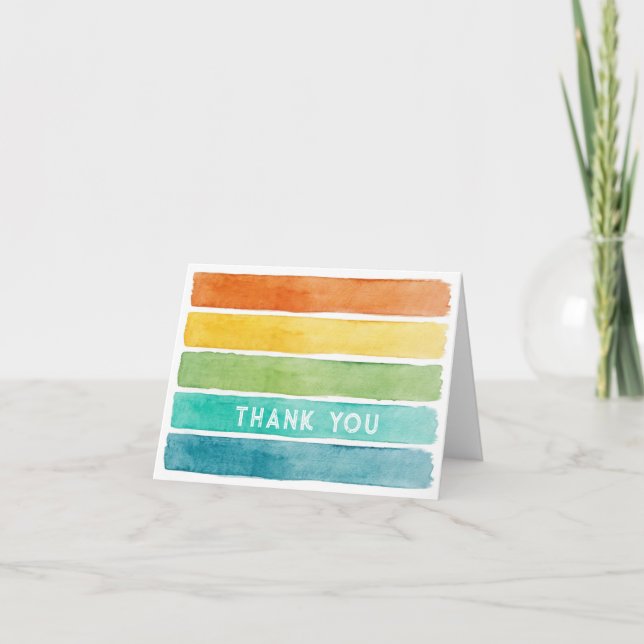 Watercolor Rainbow Bands Personalized  Thank You Card (Front)