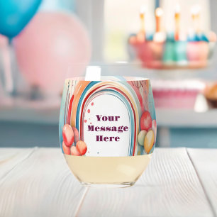 Watercolor Rainbow Bliss Party Stemless Wine Glass
