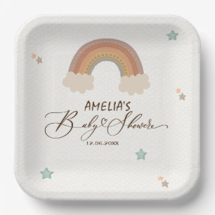 Watercolor Rainbow Boho Gender Neutral Baby Shower Paper Plate