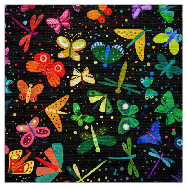 Watercolor Rainbow Butterflies Kids Pattern Fabric (Swatch)