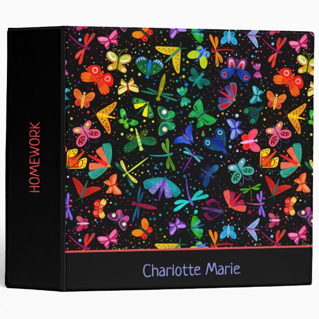 Watercolor Rainbow Butterflies Kids Personalized Binder (Front/Spine)