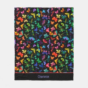 Watercolor Rainbow Butterflies Kids Personalized Fleece Blanket