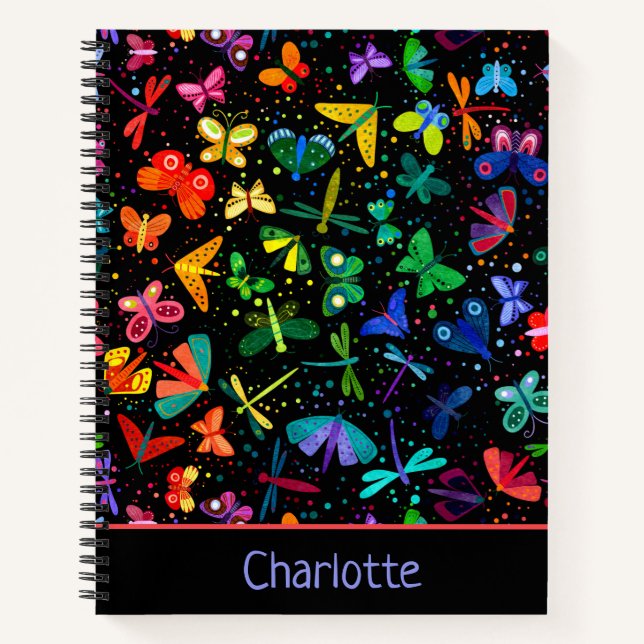 Watercolor Rainbow Butterflies Kids Personalized Notebook (Front)