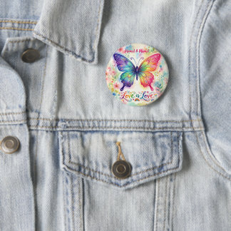 Watercolor Rainbow Butterfly "Love is Love" 2 Inch Round Button