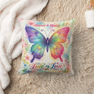 Watercolor Rainbow Butterfly "Love is Love" Throw Pillow