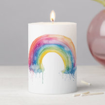 Watercolor Rainbow Candle