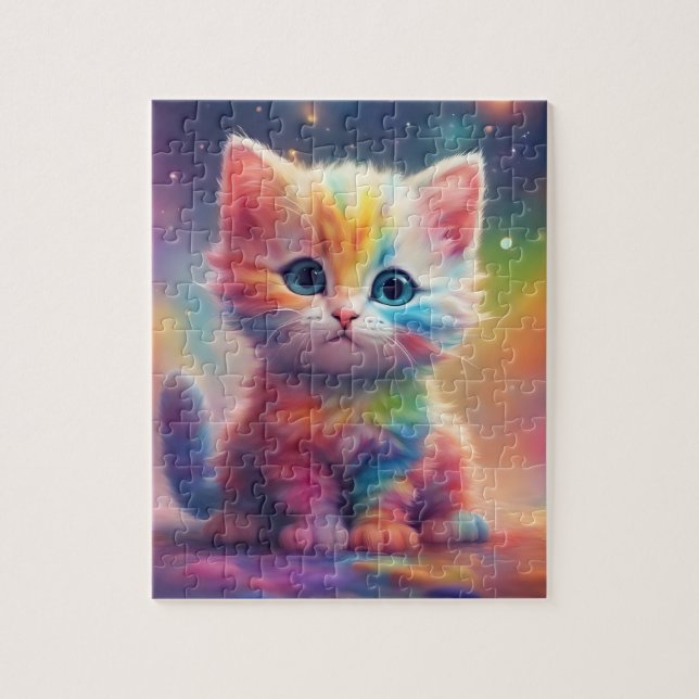 Watercolor Rainbow  Cat Jigsaw Puzzle (Vertical)