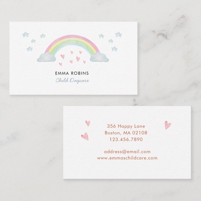 Watercolor Rainbow Child Daycare Business Card (Front/Back)