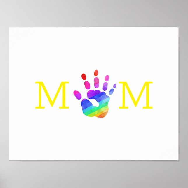Watercolor Rainbow Child Hands MOM Colourful Poster (Front)