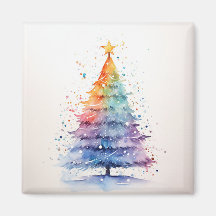 Watercolor Rainbow Christmas Tree 